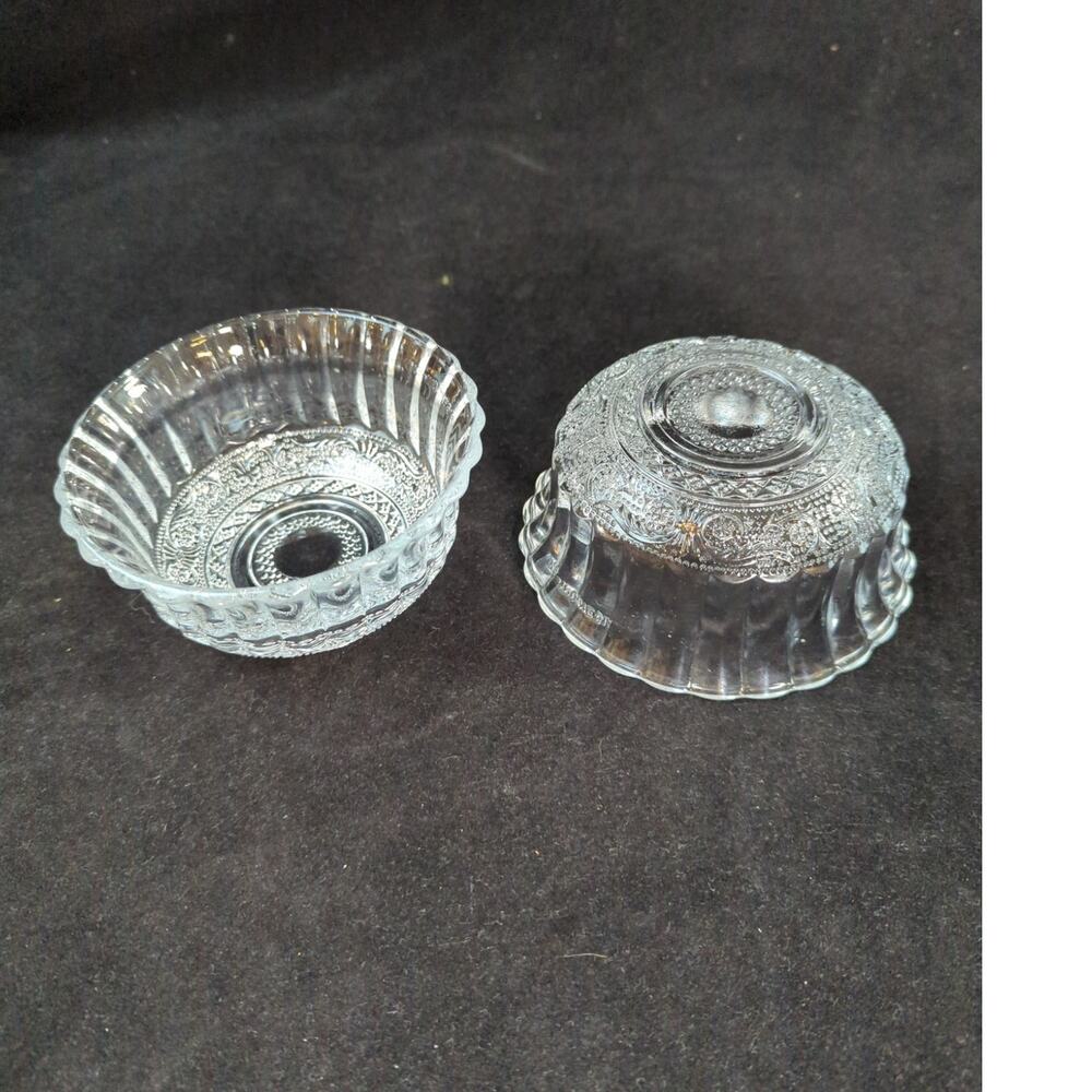 2 Vintage Glass Bowls KIG Indonesia Diamond Vines Pattern Salad Dessert
